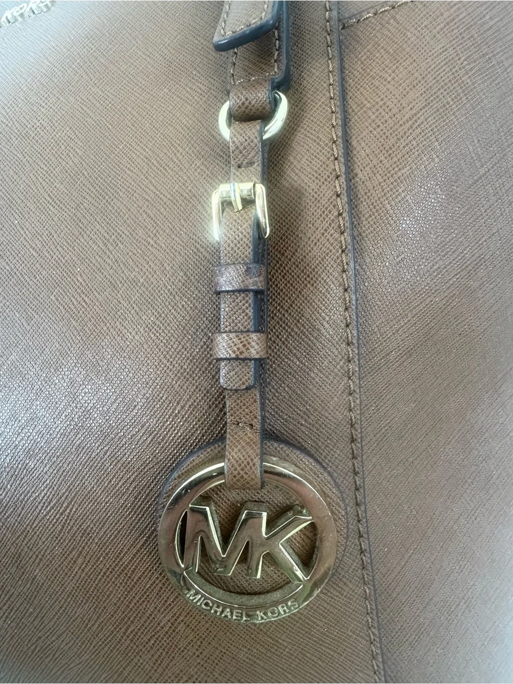 Michael Kors Cognac Brown Tote with Gold Charm